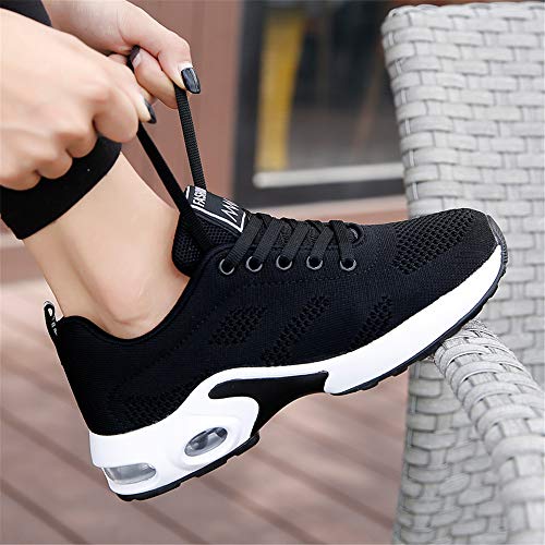 Zapatillas Deportivas de Mujer Air Cordones Zapatillas de Running Fitness Sneakers 4cm Negro Rojo Rosado Púrpura Negro 39