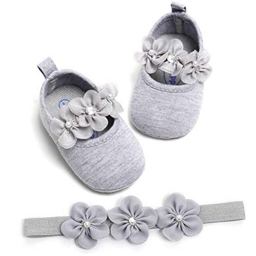 Zapatos de Niña con Diadema Regalo Set Bautizo Lovely Algodón Flor Suave Suela Zapatillas Antideslizantes Zapatos de Princesa