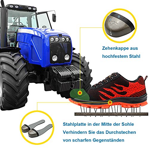 Zapatos de Seguridad para Hombre Zapatillas Zapatos de Mujer Seguridad de Acero Ligeras Calzado de Trabajo para Comodas Unisex Zapatos de Industria y Construcción Rojo 42