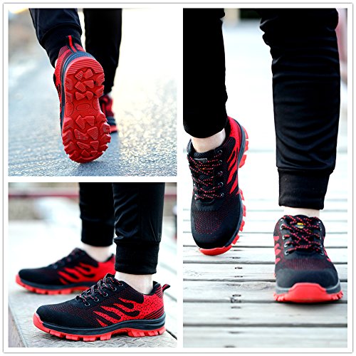 Zapatos de Seguridad para Hombre Zapatillas Zapatos de Mujer Seguridad de Acero Ligeras Calzado de Trabajo para Comodas Unisex Zapatos de Industria y Construcción Rojo 42