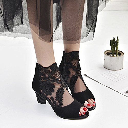 Zapatos de tacón Alto de Malla de Mujer con Zapatos de Encaje con Boca de pez Zapatos Casual Fiesta Baile Latino de Tacón Alto/Medio para Mujer Zapatillas riou