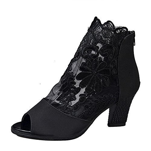 Zapatos de tacón Alto de Malla de Mujer con Zapatos de Encaje con Boca de pez Zapatos Casual Fiesta Baile Latino de Tacón Alto/Medio para Mujer Zapatillas riou