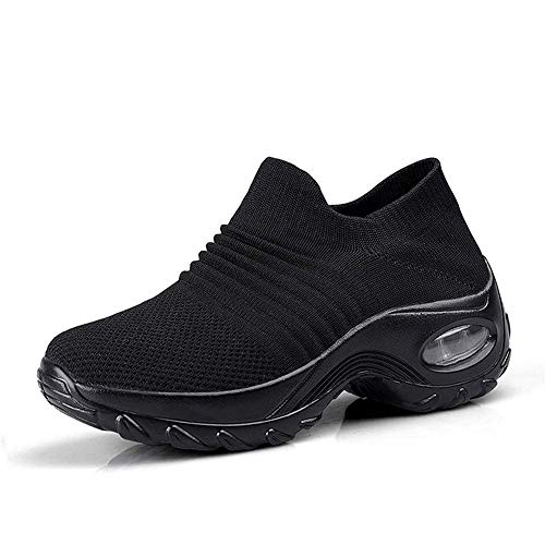 Zapatos Deporte Mujer Zapatillas Deportivas Correr Gimnasio Casual Zapatos para Caminar Mesh Running Transpirable Aumentar Más Altos Sneakers Negro Gris Morado Rojo 35-44 Negro 37