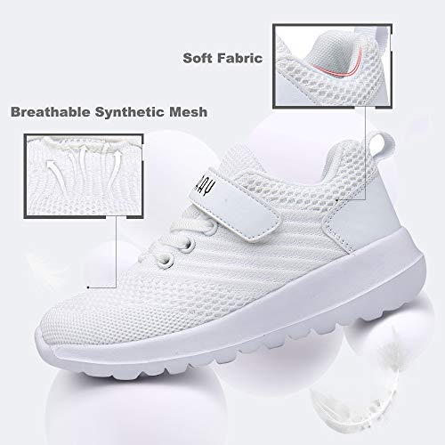 Zapatos Deportivos Infantil Zapatillas Running Niño Sneakers Gimnasia Al Aire Muchachas Calzado Atletismo Ligero Respirable Niña Unisex Blanco-A 28