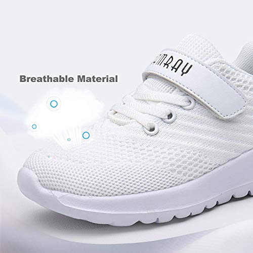Zapatos Deportivos Infantil Zapatillas Running Niño Sneakers Gimnasia Al Aire Muchachas Calzado Atletismo Ligero Respirable Niña Unisex Blanco-A 28
