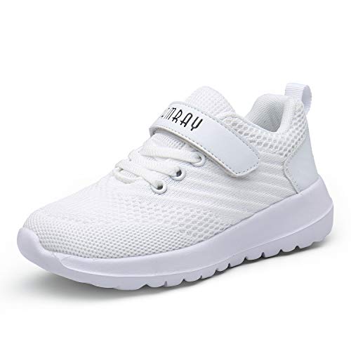 Zapatos Deportivos Infantil Zapatillas Running Niño Sneakers Gimnasia Al Aire Muchachas Calzado Atletismo Ligero Respirable Niña Unisex Blanco-A 28