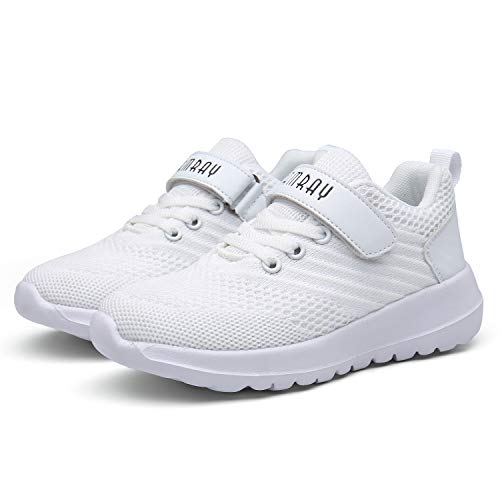 Zapatos Deportivos Infantil Zapatillas Running Niño Sneakers Gimnasia Al Aire Muchachas Calzado Atletismo Ligero Respirable Niña Unisex Blanco-A 28