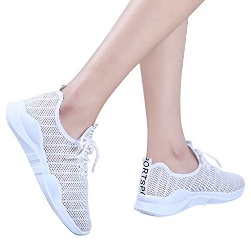 Zapatos Mujer Deportivos,VECDY2019 Moda Zapatillas Deportivas Antideslizantes Ligero para Mujer Casual Zapatillas Suaves para Correr Malla Respirable Vintage Zapatos De Polaco(Blanco,36-40)