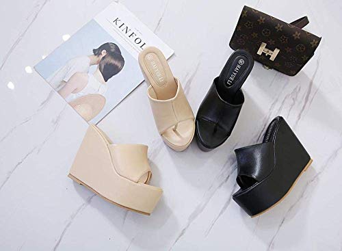 Zapatos suave Único piscina de baño, flip flop cuña de la plataforma del talón, estilo coreano bizcocho con sandalias de apricot_35 de la mujer, unisex de diapositivas sandalias con punta abierta ggsm