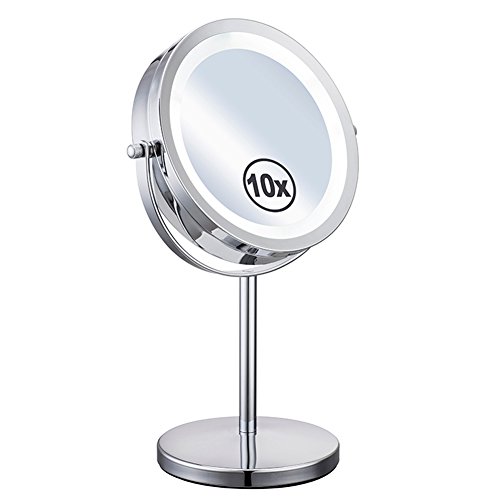 ZB Espejo De Maquillaje Minimalista Moderno Iluminador LED De Doble Cara Europeo Rotación De 360 ​​Grados Lupa 10x For Cosméticos Cuidado De La Piel Afeitado Viajes