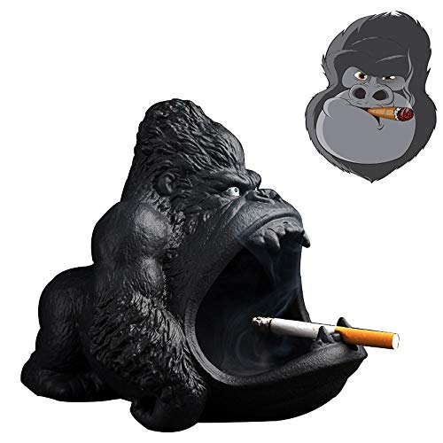 ZCCGRASS Ceniceros de Cigarrillos de cerámica creativos Hechos a Mano Cenicero de Gorila Negro Cenicero de Interior Decoración de la Oficina en el hogar Bandeja de Ceniza para Fumar de Escritorio