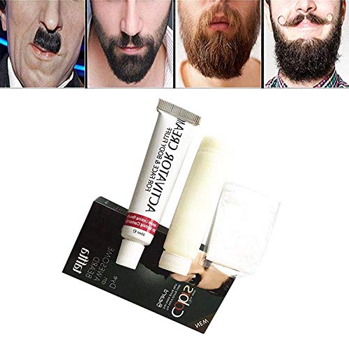 Zehui Crema de Tinte para Bigote y Barba de los Hombres, Crema Tinte para Barba Negra y Color Natural con 1 par de Guantes Desechables, Belleza de los Hombres, Herramienta de Bigote y Barba Negro A