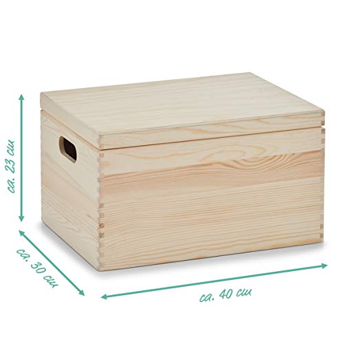 Zeller 13152 - Caja multiusos con tapa, plana, madera de conífera (40 x 30 x 24 cm)