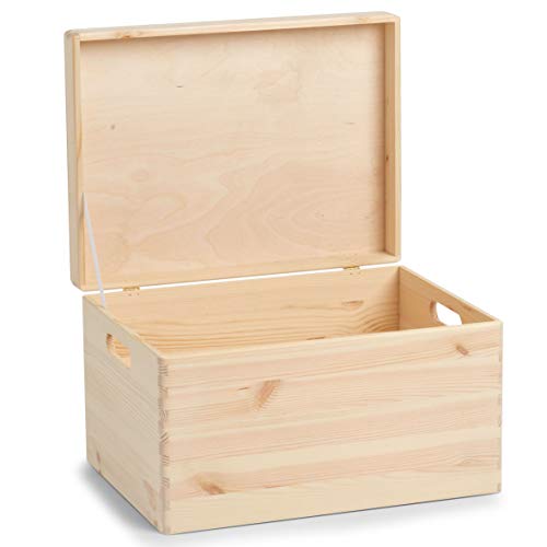 Zeller 13152 - Caja multiusos con tapa, plana, madera de conífera (40 x 30 x 24 cm)