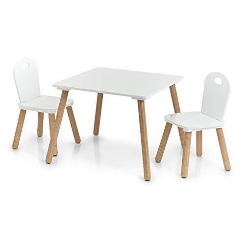 Zeller Scandi-Juego de Muebles Infantiles (3 Piezas), Pino, Tisch: 55x55x43,5 cm Stuhl: 28x28x50 cm