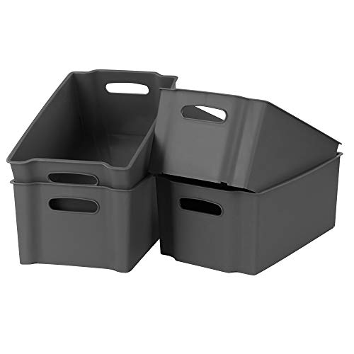 Zerdyne - Juego de 4 cestas apilables de plástico, color gris