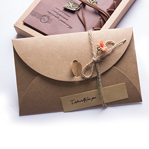 ZeWoo Tarjeta de Felicitación, Papel Kraft Retro Hecho a Mano, Sobres en Blanco, Flores Secadas Postal Decorada para Persona Especial y Ocasión Importante