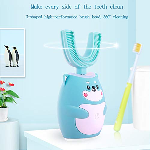 ZHANGXJ Cepillo de Dientes Eléctrico Forma U, 20 Minutos de Carga 360° Ultrasónico Automático Cepillo de Dientes Impermeable con Cargador USB, Niños de 3 a 12 Años,Rosado