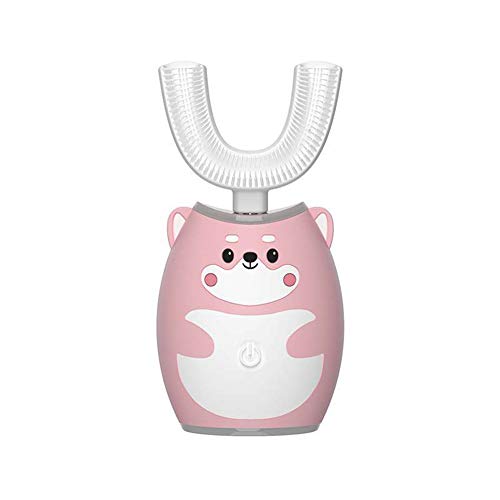 ZHANGXJ Cepillo de Dientes Eléctrico Forma U, 20 Minutos de Carga 360° Ultrasónico Automático Cepillo de Dientes Impermeable con Cargador USB, Niños de 3 a 12 Años,Rosado