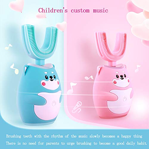ZHANGXJ Cepillo de Dientes Eléctrico Forma U, 20 Minutos de Carga 360° Ultrasónico Automático Cepillo de Dientes Impermeable con Cargador USB, Niños de 3 a 12 Años,Rosado