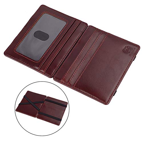 ZhaoCo Cartera Mágica con Bloqueo RFID, Genuina Cuero, Bifold Billetera Magia Delgada Efectivo Tarjeta de Crédito Titular Caso de La Manga Bolso de Bolsillo Delantero - Marrón