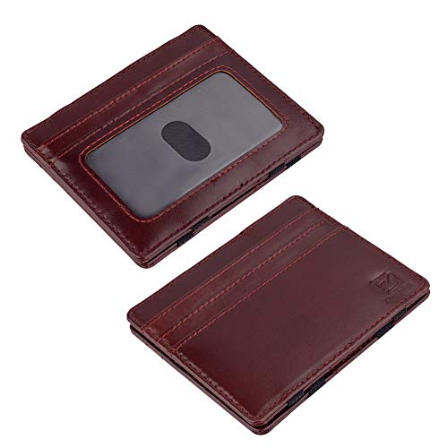 ZhaoCo Cartera Mágica con Bloqueo RFID, Genuina Cuero, Bifold Billetera Magia Delgada Efectivo Tarjeta de Crédito Titular Caso de La Manga Bolso de Bolsillo Delantero - Marrón
