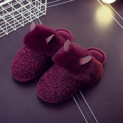 ZHITENG Zapatillas de casa Casual para el hogar, zapatillas de orejas de conejo peludas coreanas púrpuras Zapatillas de interior Ocio confort Zapatillas suaves y livianas Desgaste h