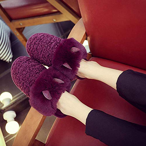 ZHITENG Zapatillas de casa Casual para el hogar, zapatillas de orejas de conejo peludas coreanas púrpuras Zapatillas de interior Ocio confort Zapatillas suaves y livianas Desgaste h