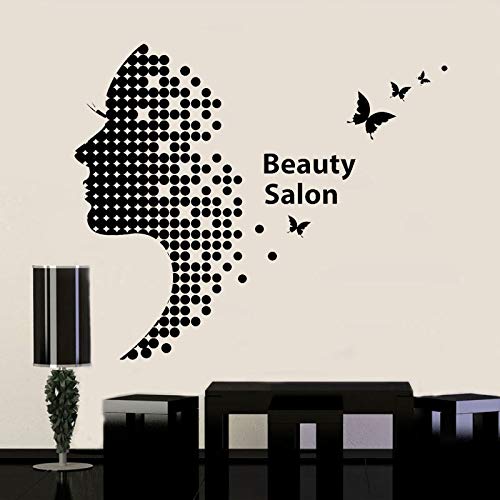 zhuziji Etiquetas engomadas de la Pared de la Margarita Amarilla, Belleza Pretty Girl Butterfly Hair Peluquería Sign S Svinyl Fondo Impermeable Autoadhesivo Apartamento Wall72x63cm