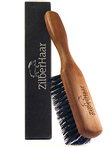 ZilberHaar - Cepillo para barba (cerdas blandas) | 100% cerdas de jabalí y madera de perlado alemana, funciona con todos los bálsamos y aceites para barba, fabricado en Alemania