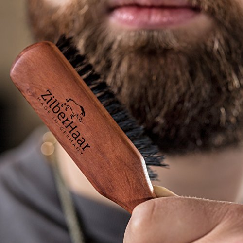 ZilberHaar - Cepillo para barba (cerdas blandas) | 100% cerdas de jabalí y madera de perlado alemana, funciona con todos los bálsamos y aceites para barba, fabricado en Alemania