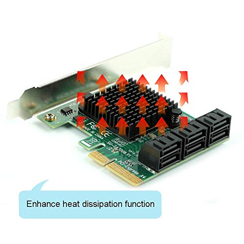 Ziyituod Tarjeta SATA de 6 Puertos con 6 Cables SATA,Non Raid, Controlador SATA de 6 Gbps, Tarjeta de expresión PCIe Express con Soporte de Perfil bajo, Compatible con 6 Dispositivos SATA 3.0(SA3006)