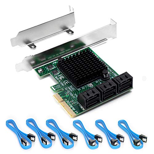Ziyituod Tarjeta SATA de 6 Puertos con 6 Cables SATA,Non Raid, Controlador SATA de 6 Gbps, Tarjeta de expresión PCIe Express con Soporte de Perfil bajo, Compatible con 6 Dispositivos SATA 3.0(SA3006)