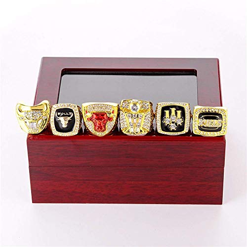 ZJL Europa Y América Anillos de Hombres, Juego de 6 Europa Y América Replica Del Campeonato de Bulls de la Nba Anillo de Colección de Acero Inoxidable Retro Tamaños 11 Coleccionables