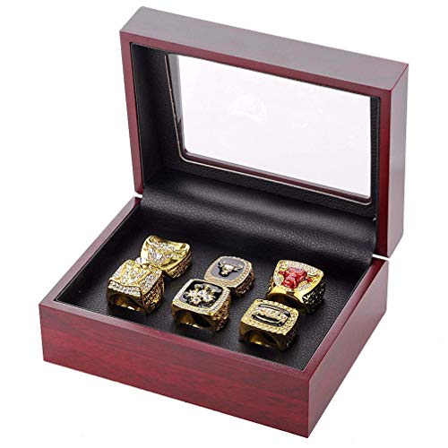 ZJL Europa Y América Anillos de Hombres, Juego de 6 Europa Y América Replica Del Campeonato de Bulls de la Nba Anillo de Colección de Acero Inoxidable Retro Tamaños 11 Coleccionables