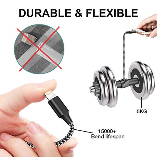 ZKAPOR Cable iPhone Cable Lightning [4Pack 0.3M 1M 2M 3M] Cargador iPhone Carga Rápida Trenzado de Nylon Compatible con Apple iPhone 11 Pro XS MAX XR X 8 Plus 7 Plus 6S 6 Plus 5 5S 5C SE, iPad-Negro