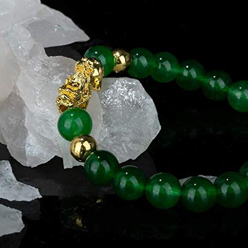 ZKZKK Pulsera Suerte, Grano Verde Riqueza Pulsera Feng Shui Wealth Bracelets Pulsera Pulsera con Oro Pi Xiu/pi Yao atraer abundancia y Buena Suerte Atraer abundancia y Buena Suerte