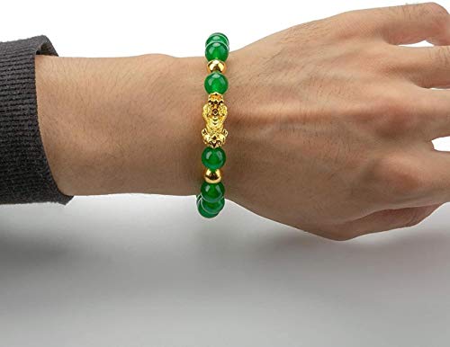ZKZKK Pulsera Suerte, Grano Verde Riqueza Pulsera Feng Shui Wealth Bracelets Pulsera Pulsera con Oro Pi Xiu/pi Yao atraer abundancia y Buena Suerte Atraer abundancia y Buena Suerte