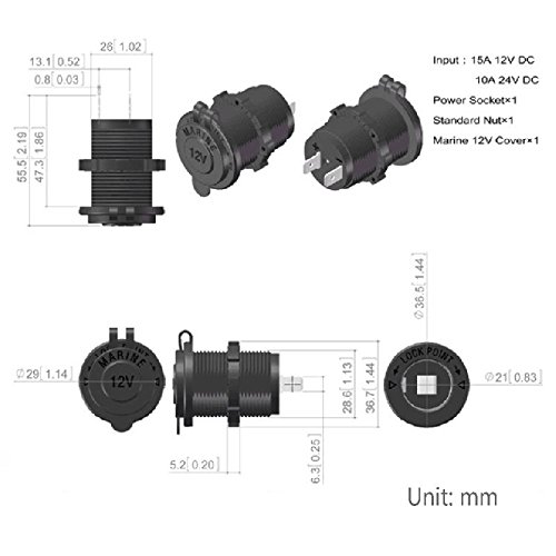 Zócalo del encendedor de cigarrillos, Enisina Waterproof Marine Grade 12V / 24V DC enchufe del encendedor de cigarrillos Outlet para Boat Motorbike Car, con cable de conexión de 0.6 m