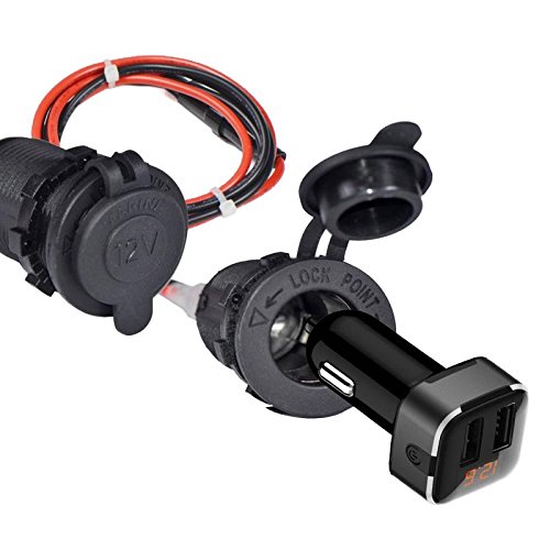 Zócalo del encendedor de cigarrillos, Enisina Waterproof Marine Grade 12V / 24V DC enchufe del encendedor de cigarrillos Outlet para Boat Motorbike Car, con cable de conexión de 0.6 m