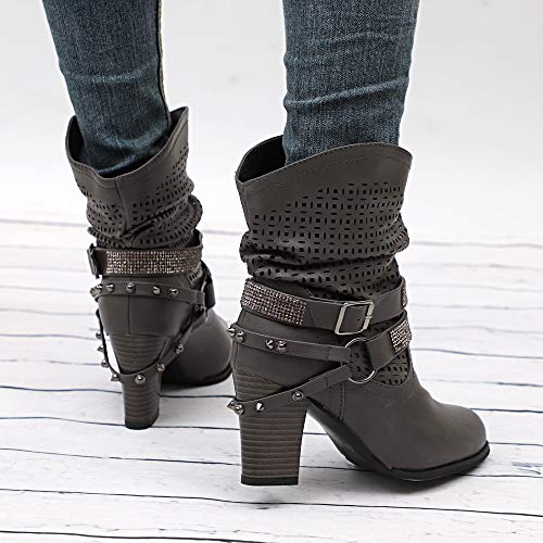 ZODOF Botas De Mujer De Moda Rojo OtoñO E Invierno Moda Mujer Navidad Boots Botines Scrub Thick Heel Lady Boots