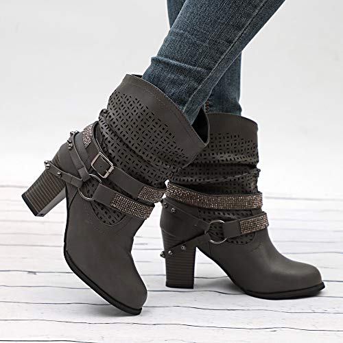 ZODOF Botas De Mujer De Moda Rojo OtoñO E Invierno Moda Mujer Navidad Boots Botines Scrub Thick Heel Lady Boots