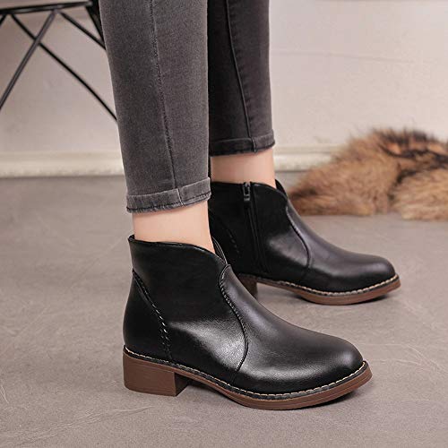 ZODOF Botas de Mujer Zapatos de Remaches de Mujer Botines de Cuero con Plataforma Redonda Botines Navidad con Cordones