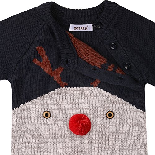 ZOEREA Bebé Niñas Niños Mameluco Navidad Mono Algodón Conjunto de Ropa con Gorra Manga Larga de Ciervo Hecho Punto Cálido Suéter Onesie