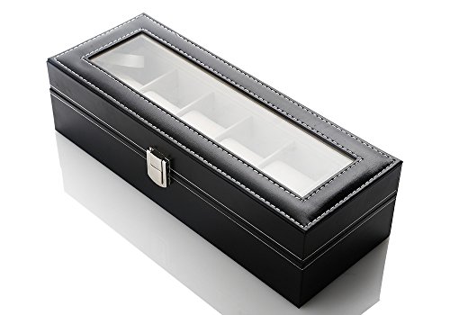 ZOGIN Caja de Almacenamiento de Reloj / Soporte de Exhibición de Relojes para Guardar 6 Pulseras o Relojes, Color Negro