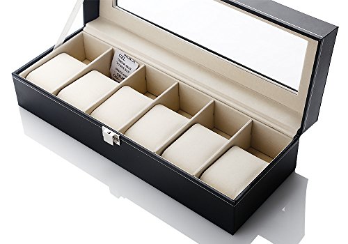 ZOGIN Caja de Almacenamiento de Reloj / Soporte de Exhibición de Relojes para Guardar 6 Pulseras o Relojes, Color Negro