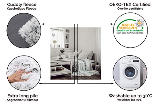ZOLLNER Manta imitación Piel de Pelo Largo, Gris-Blanco, 150x200 cm, Otra Medida