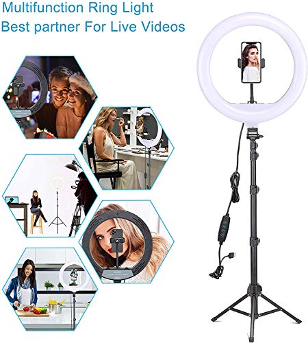 ZOMEi Anillo de Luz LED Fotografia de 30cm, 3 Colores Regulables, con Trípode de 168cm, Soporte de teléfono y Enchufe USB para Maquillaje, manicura, salón de Tatuajes, fotografía, Selfie y Youtube