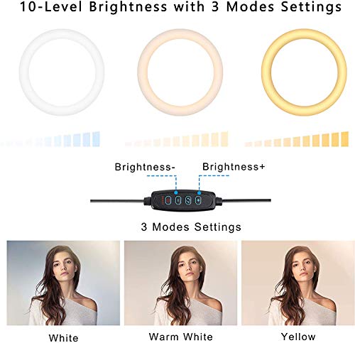 ZOMEi Anillo de Luz LED Fotografia de 30cm, 3 Colores Regulables, con Trípode de 168cm, Soporte de teléfono y Enchufe USB para Maquillaje, manicura, salón de Tatuajes, fotografía, Selfie y Youtube