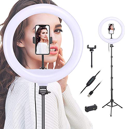 ZOMEi Anillo de Luz LED Fotografia de 30cm, 3 Colores Regulables, con Trípode de 168cm, Soporte de teléfono y Enchufe USB para Maquillaje, manicura, salón de Tatuajes, fotografía, Selfie y Youtube